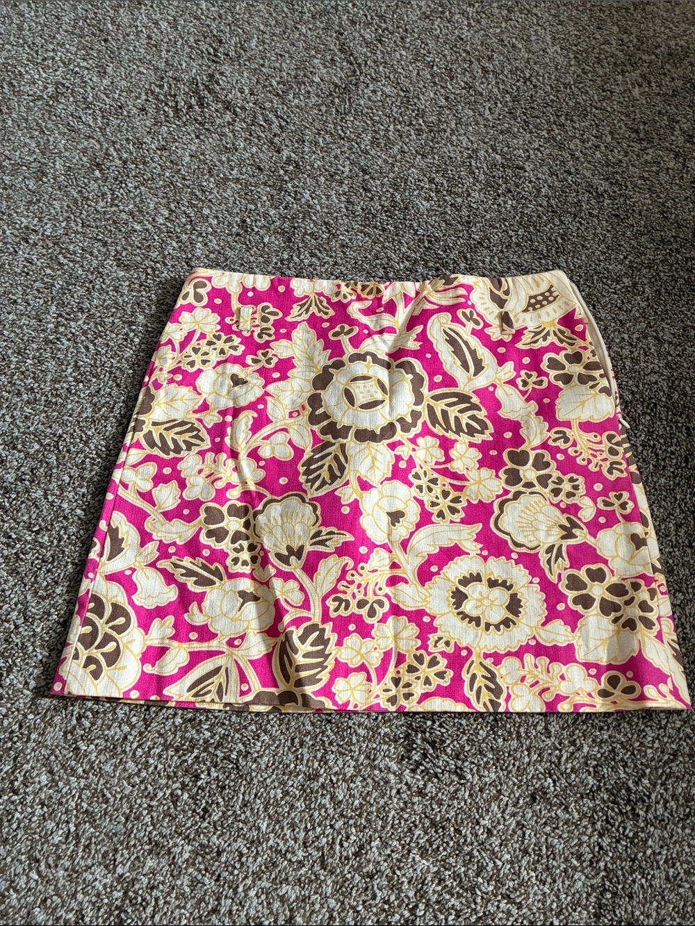 J. Crew Pink Floral Mini Skirt with Cream and Brown Accents